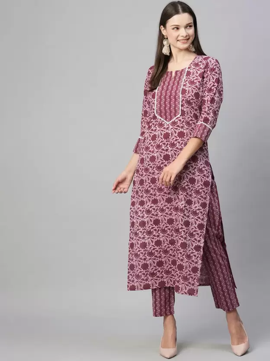 Attractive Wine Color Kurta With Pant Set